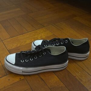 Classic Black Platform Canvas Low-Top Sneakers